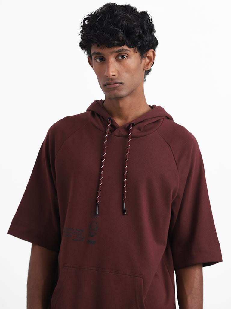 Studiofit Wine Hoodie Cotton Blend Relaxed-Fit T-Shirt