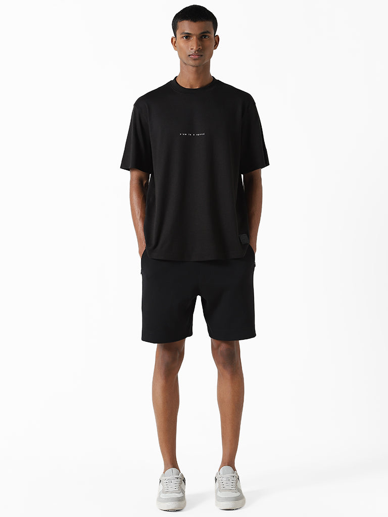 Studiofit Black Relaxed-Fit Mid-Rise Shorts