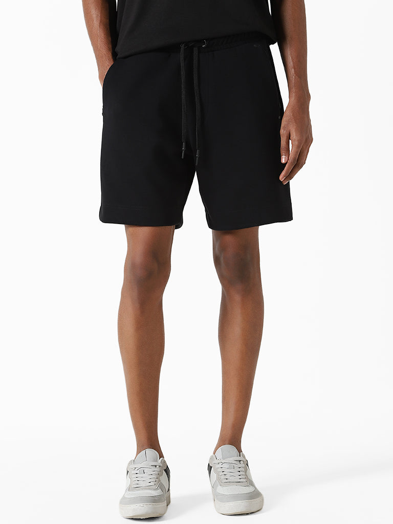 Studiofit Black Relaxed-Fit Mid-Rise Shorts