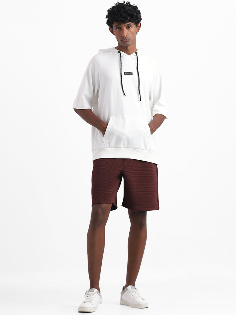 Studiofit Wine Self Striped Relaxed-Fit Mid-Rise Shorts