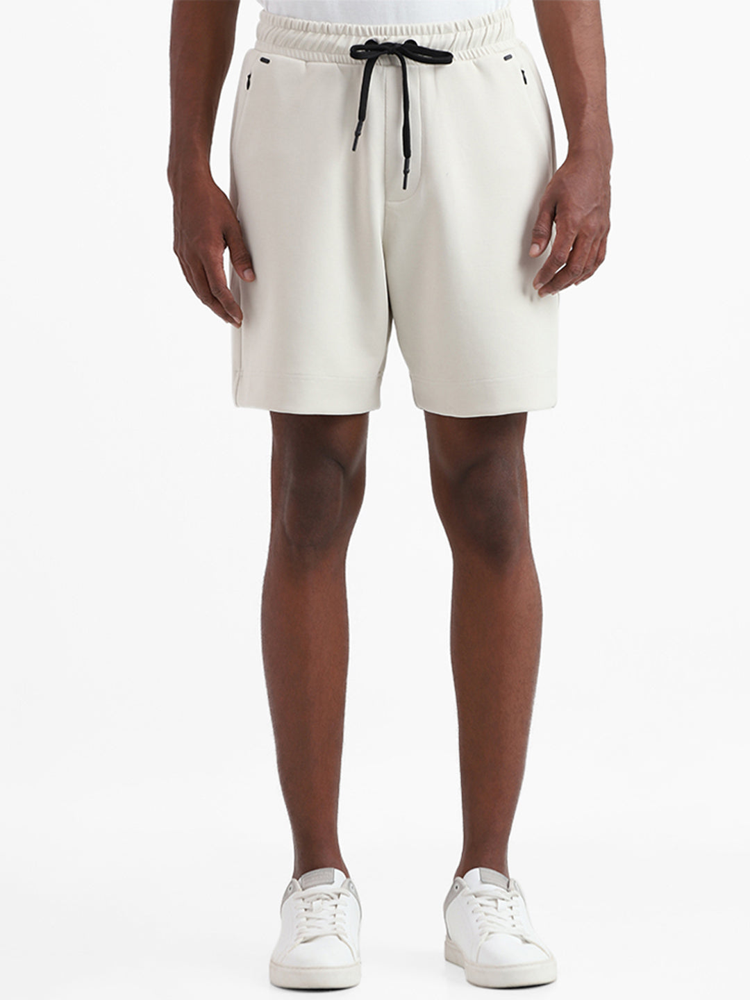 Studiofit Solid Off White Relaxed-Fit Mid-Rise Shorts