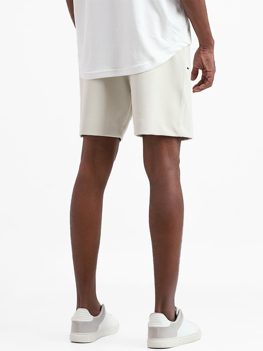 Studiofit Solid Off White Relaxed-Fit Mid-Rise Shorts