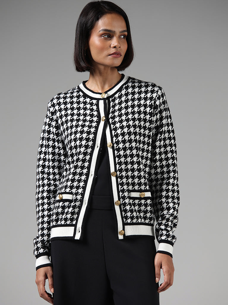 Wardrobe Black Houndstooth Printed Cardigan