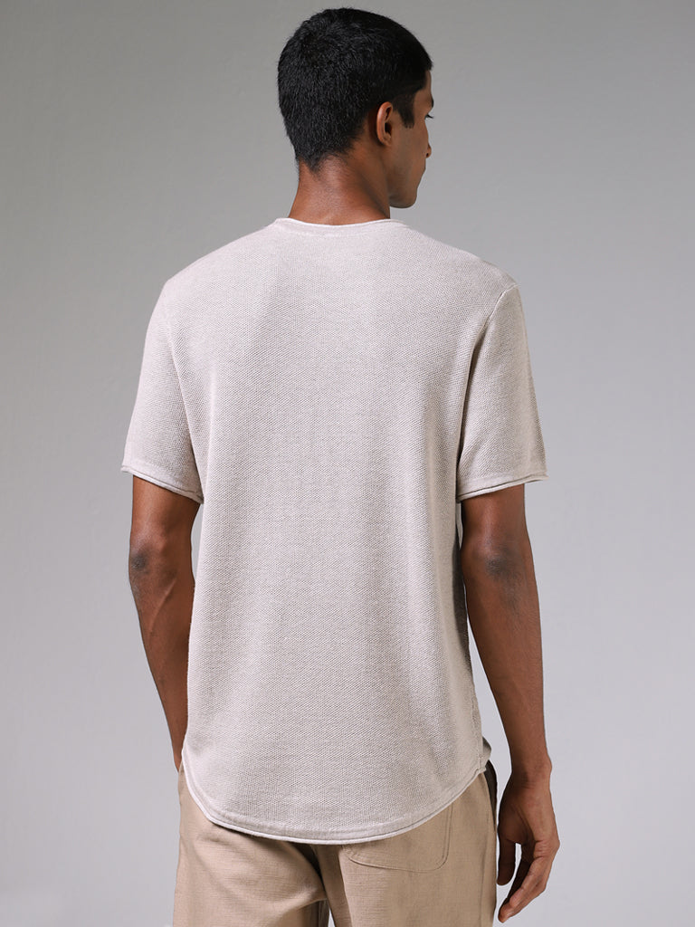 ETA Taupe Melange Knitted Solid Slim-Fit T-Shirt