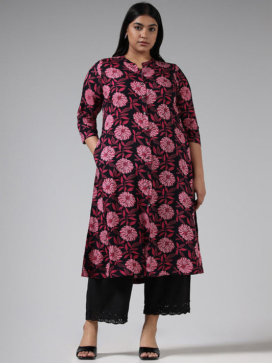 Diza Pink Floral Printed Button Down Kurta