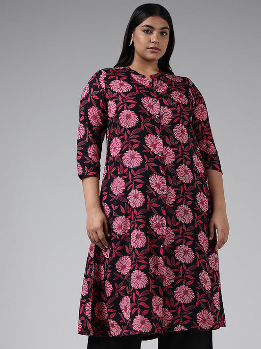 Diza Pink Floral Printed Button Down Kurta