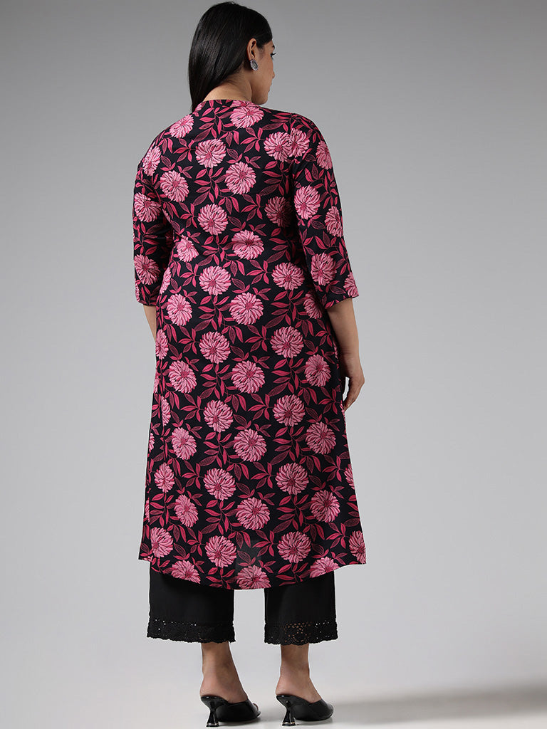 Diza Pink Floral Printed Button Down Kurta