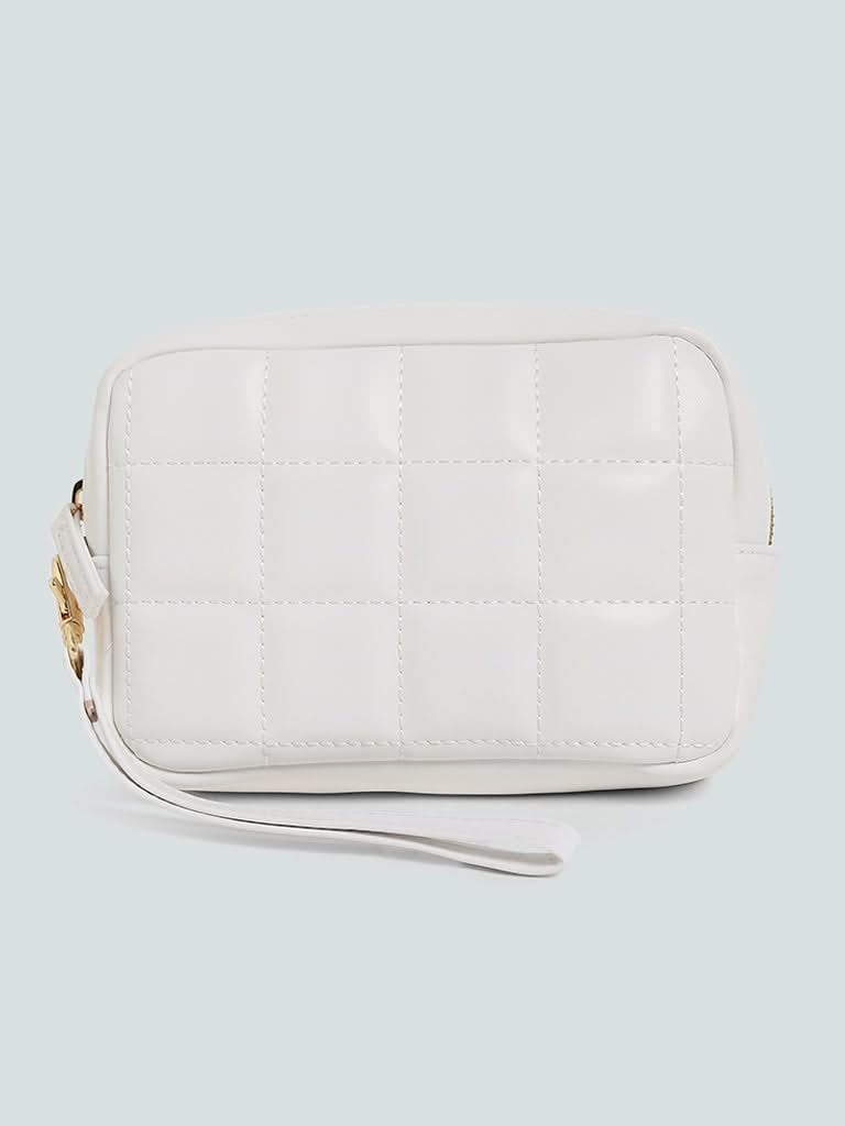 Studiowest White Quilted Square Pouch - Medium