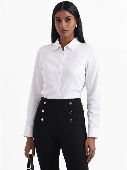 Wardrobe Plain White Cotton Shirt