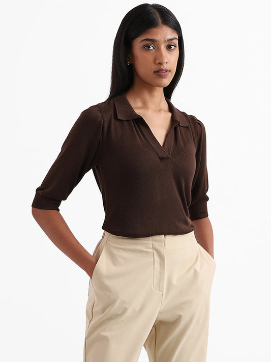 Wardrobe Plain Brown Semi-Formal Top