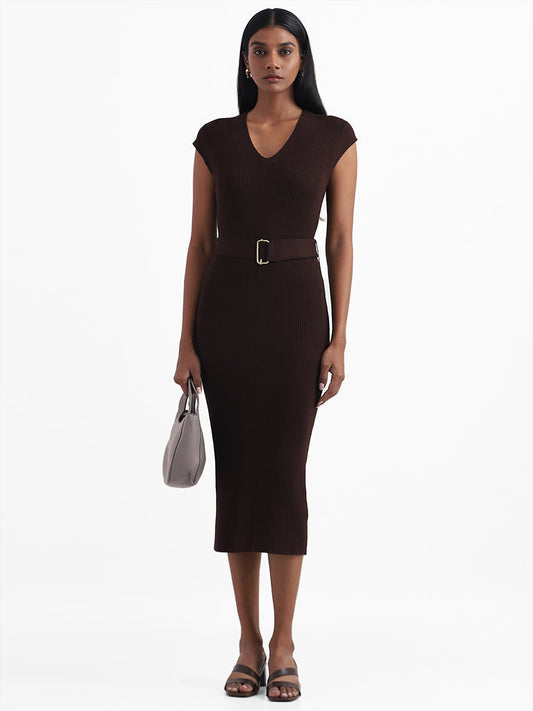 Wardrobe Solid Brown Bodycon Dress