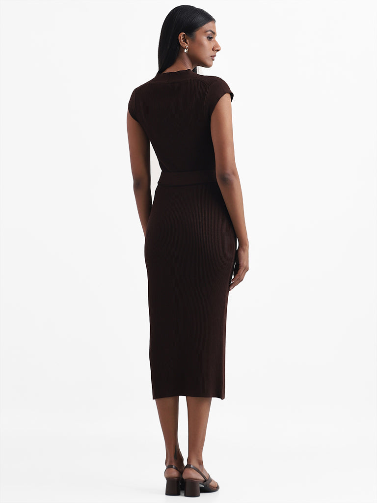 Wardrobe Solid Brown Bodycon Dress