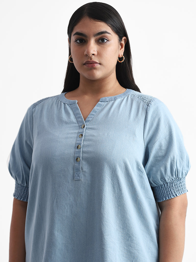 Gia Solid Blue Denim Blouse