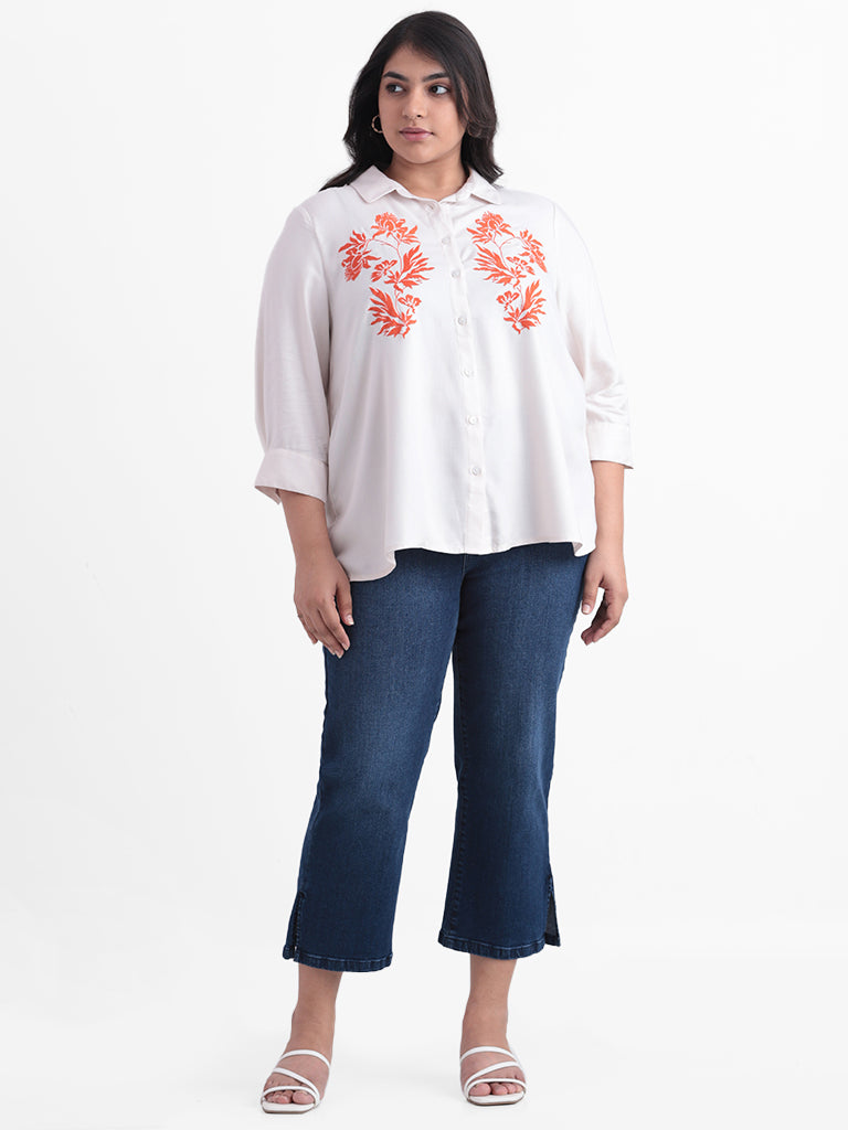 Gia White Embroidered Relaxed Fit Blouse