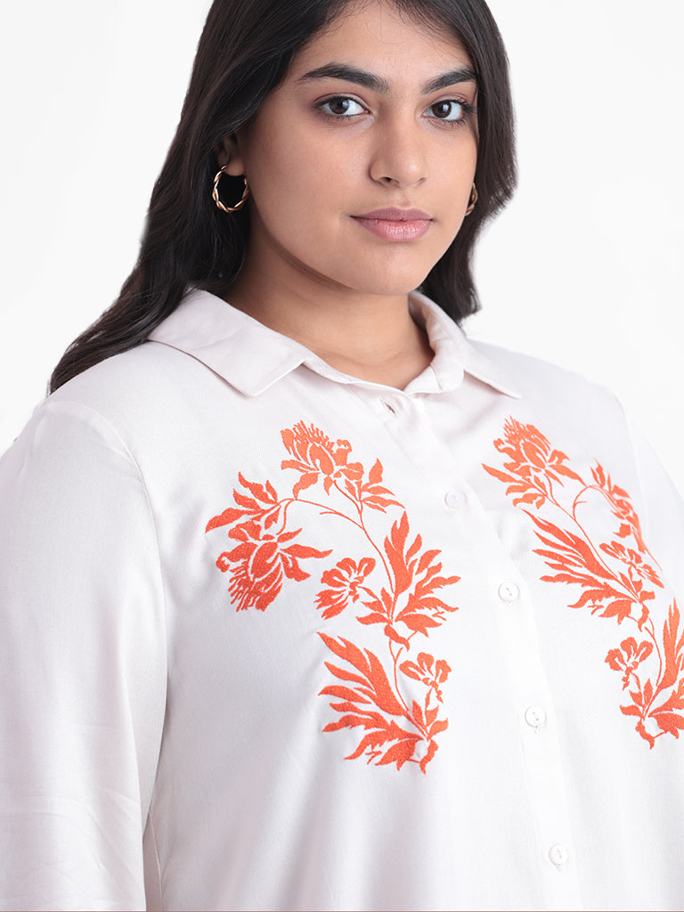 Gia White Embroidered Relaxed Fit Blouse