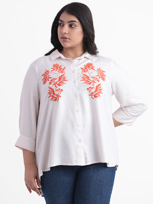 Gia White Embroidered Relaxed Fit Blouse