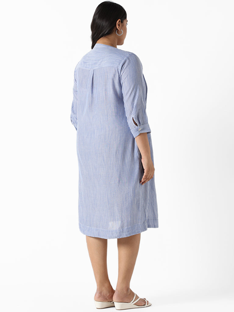 Gia Sky Blue Striped Cotton Relaxed Fit Dress