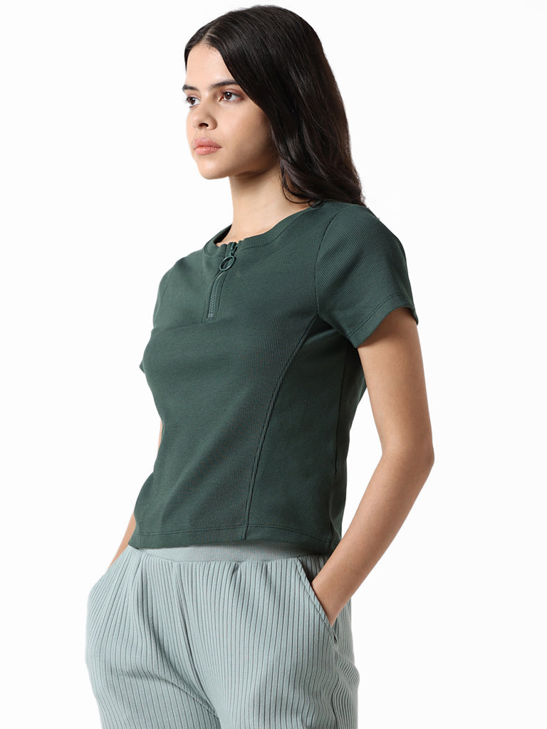 Studiofit Emerald Green Ribbed Slim Fit T-Shirt