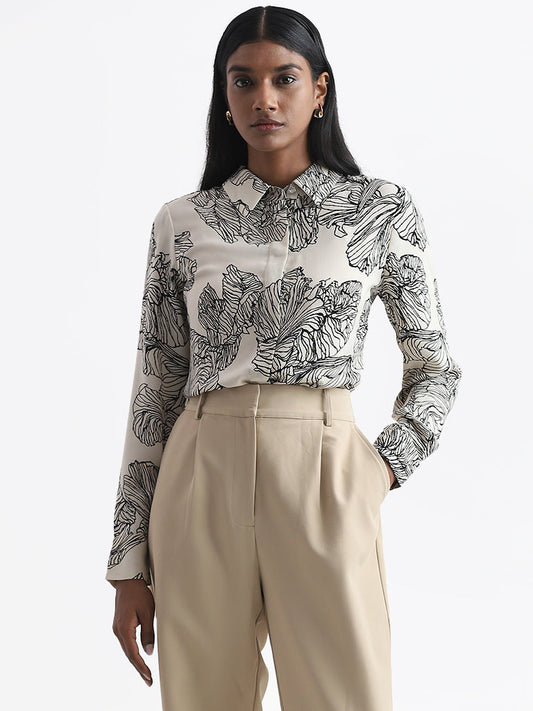 Wardrobe Floral Printed Cream Shirt