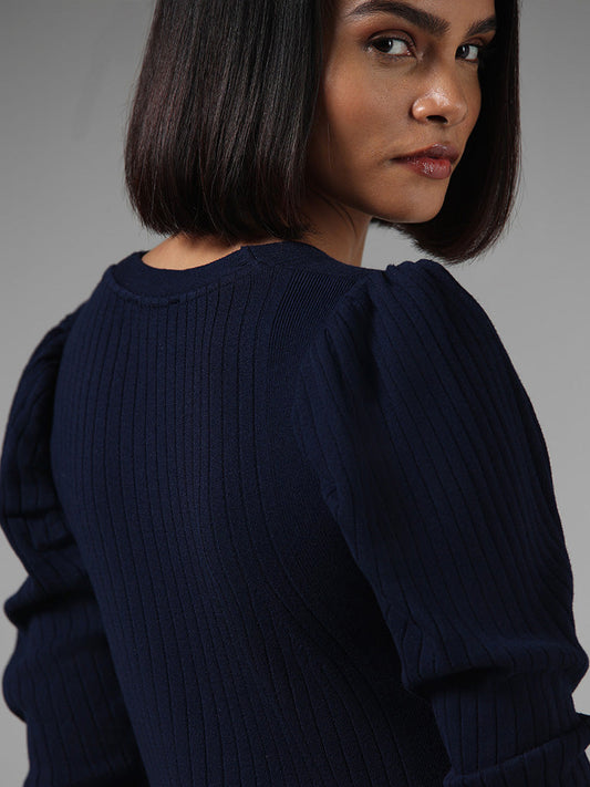 Wardrobe Dark Navy Ribbed Sweater