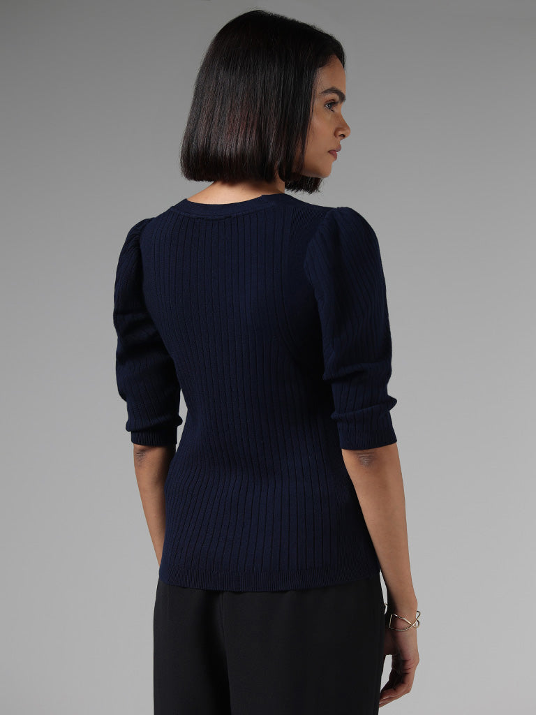 Wardrobe Dark Navy Ribbed Sweater