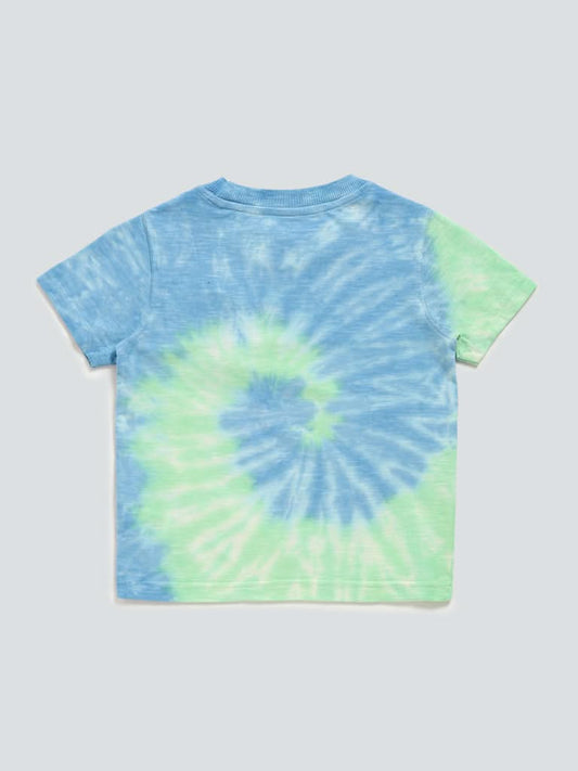 HOP Kids Blue Tie-Dye Printed T-Shirt