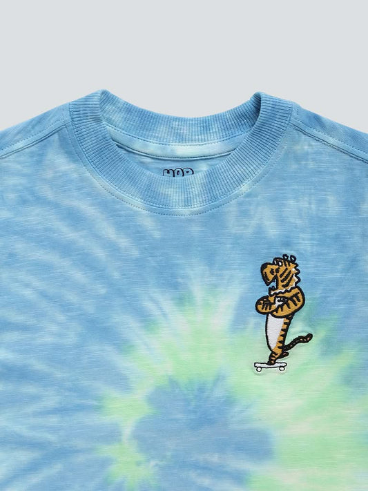 HOP Kids Blue Tie-Dye Printed T-Shirt