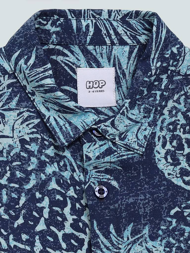 HOP Kids Pine Printed Navy Blue Shirt