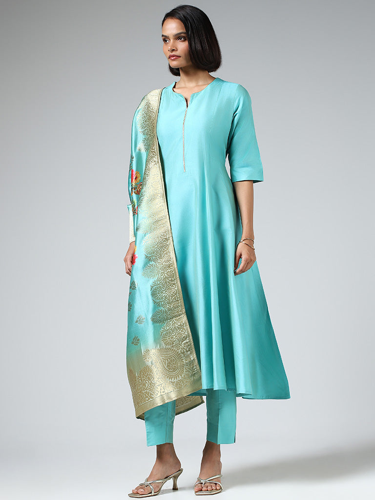 Vark Plain Sky Blue Kurta with Pants & Dupatta