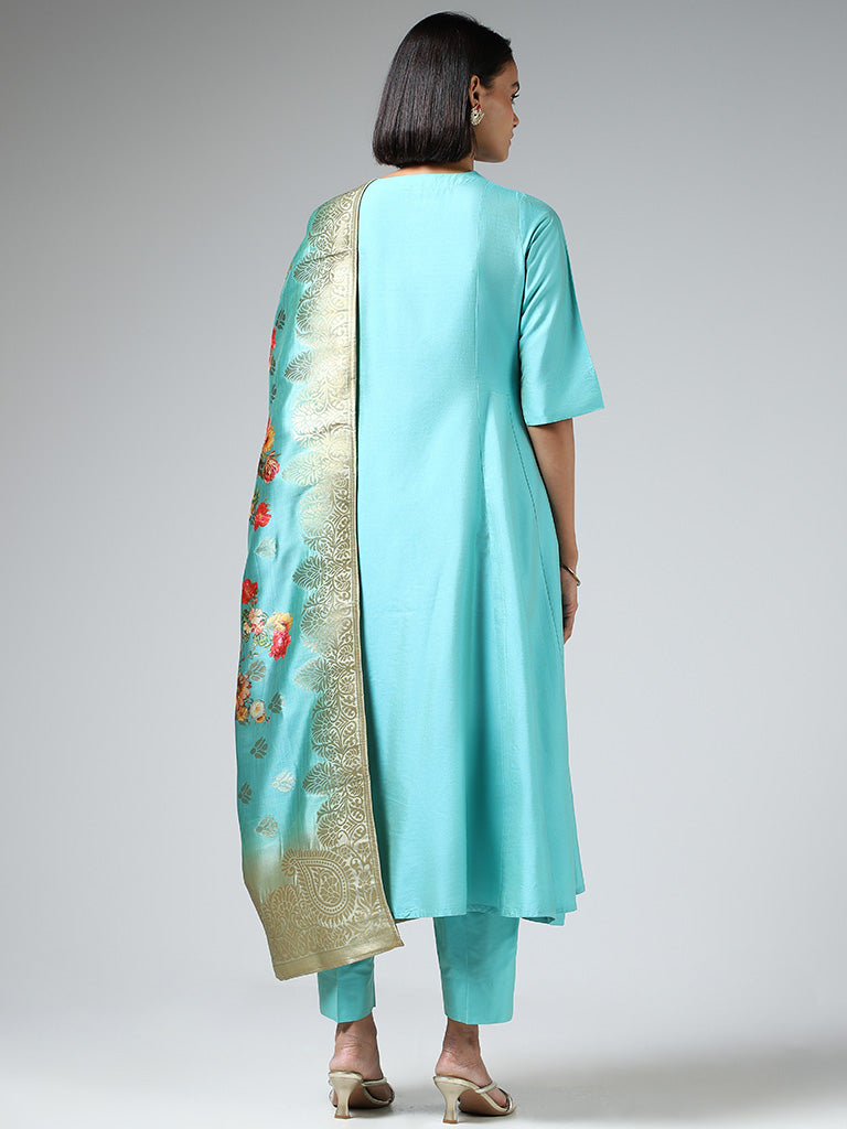 Vark Plain Sky Blue Kurta with Pants & Dupatta