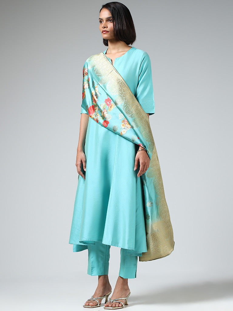 Vark Plain Sky Blue Kurta with Pants & Dupatta