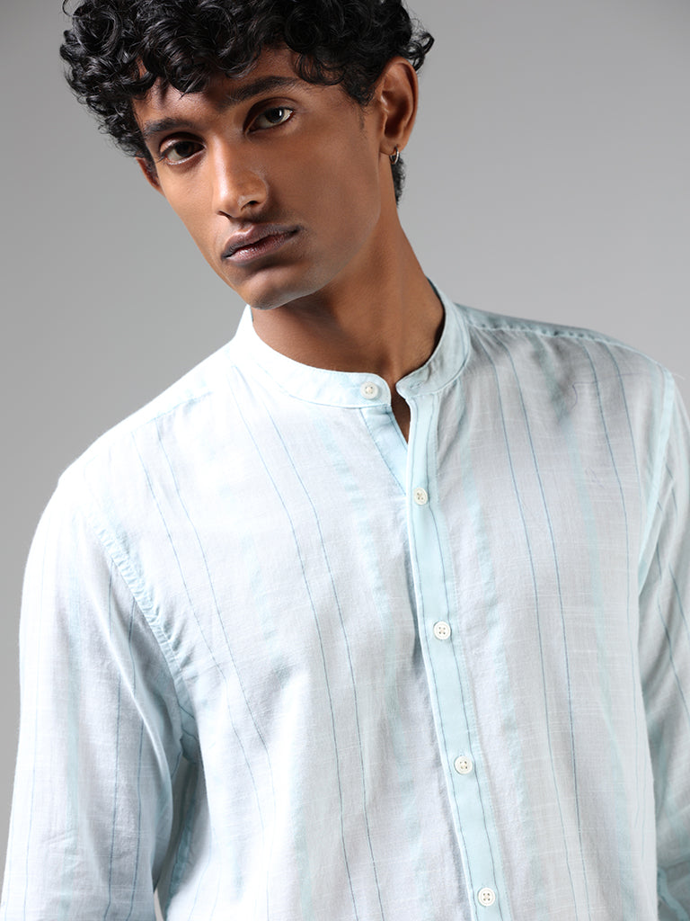 ETA Powder Blue Striped Cotton Resort-Fit Shirt