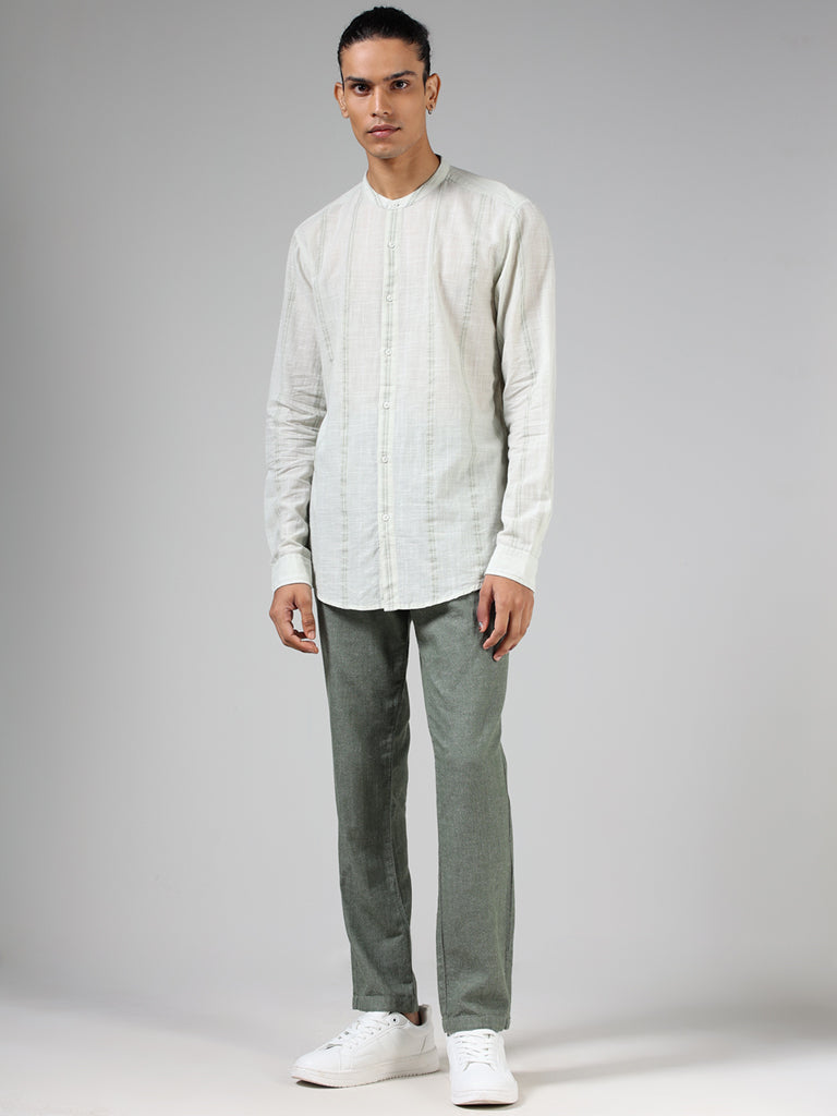 ETA Sage Green Striped Cotton Resort-Fit Shirt