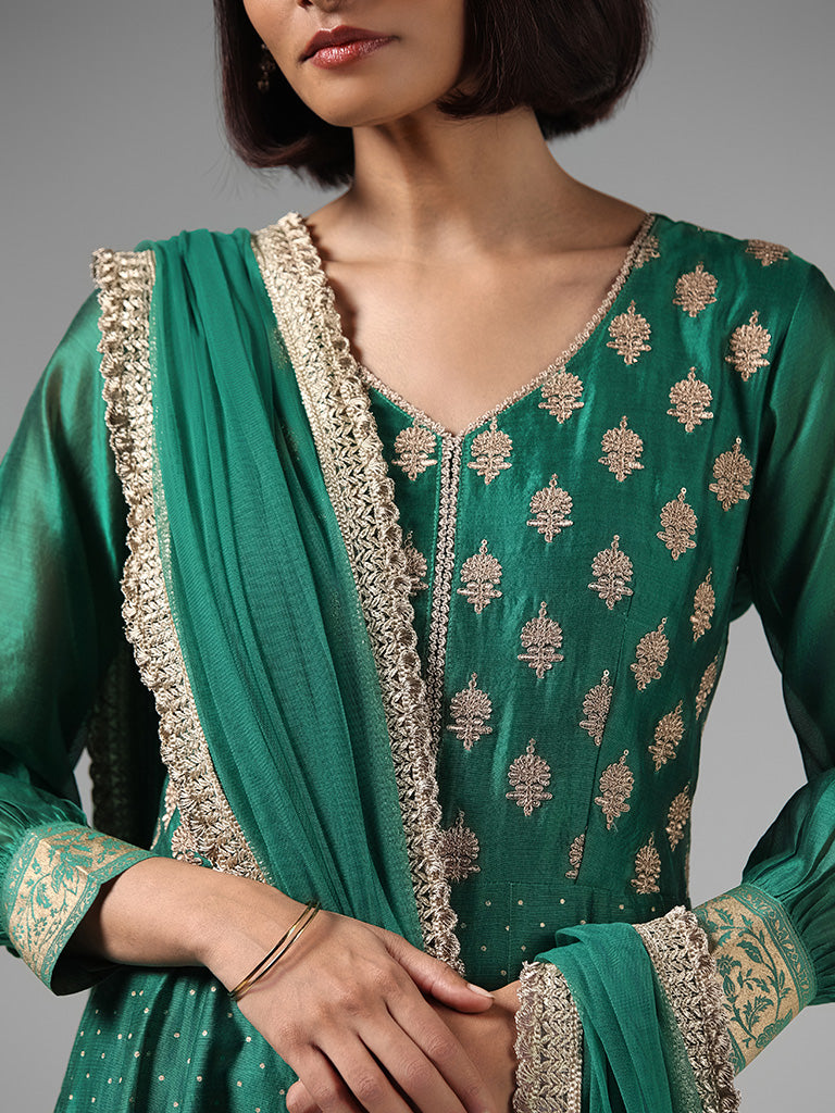 Vark Green Zardozi Embroidered Kurta & Dupatta Set