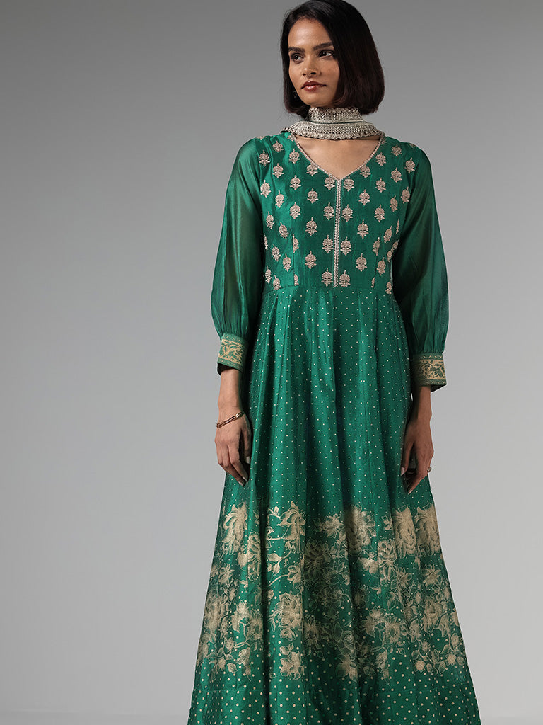 Vark Green Zardozi Embroidered Kurta & Dupatta Set