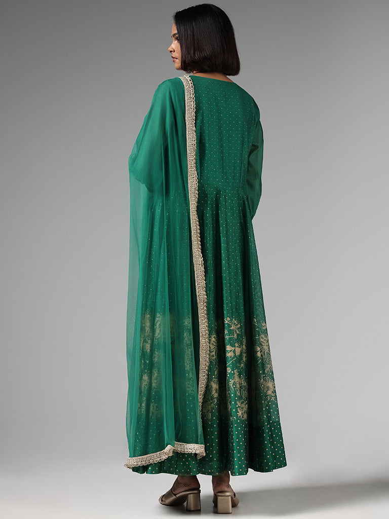 Vark Green Zardozi Embroidered Kurta & Dupatta Set