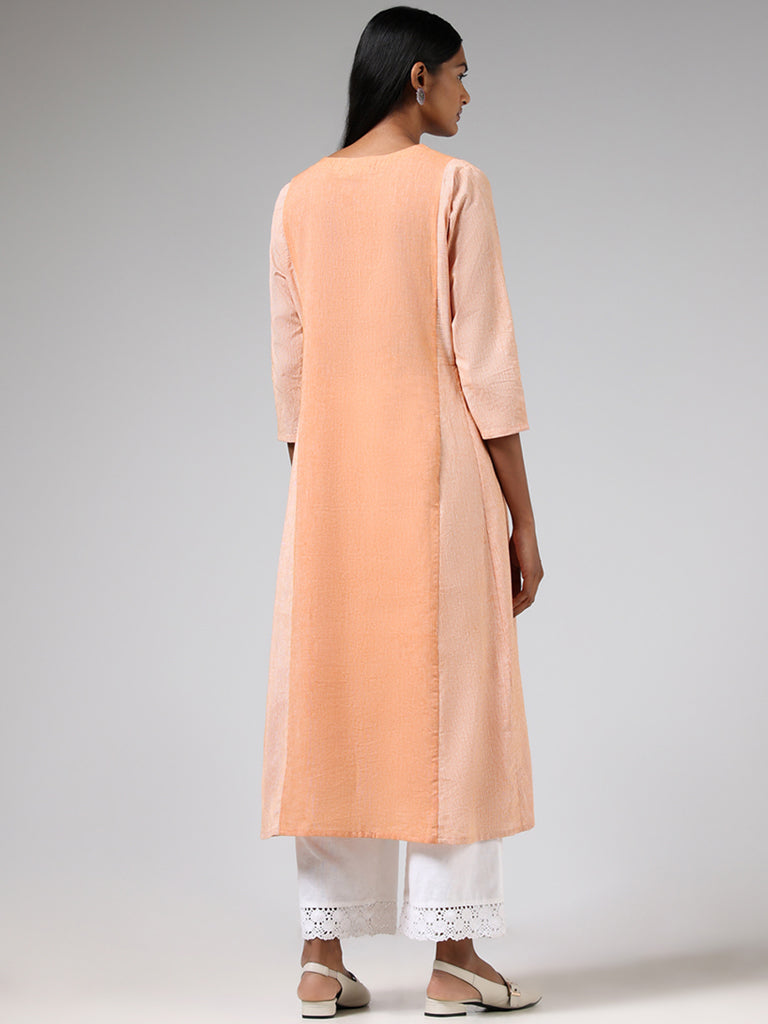 Utsa Orange Mirror Embroidered Cotton Kurta