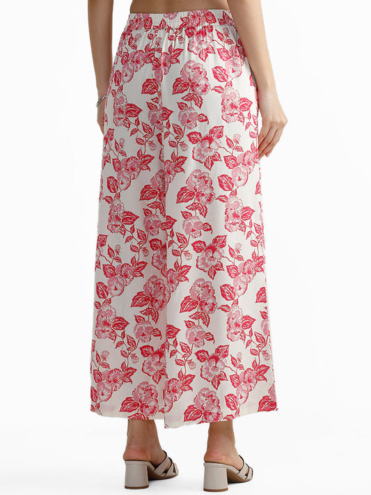 Utsa Pink Floral Printed Ankle Length Palazzos