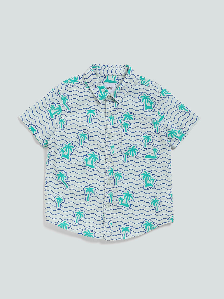 HOP Kids Sage Green Printed Shirt