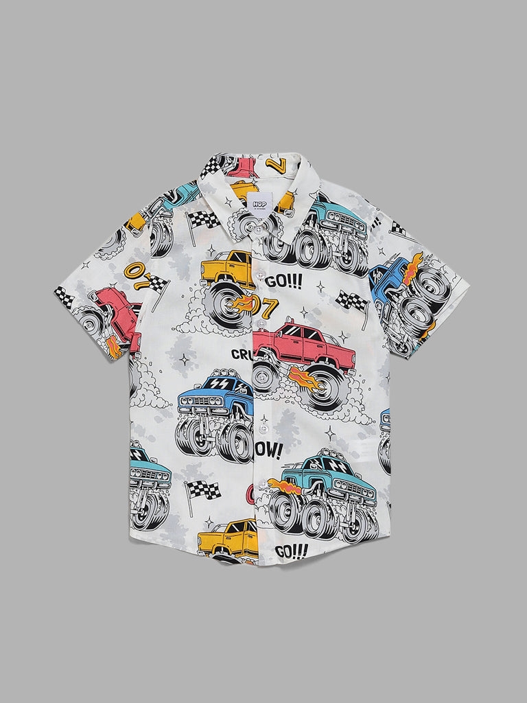 HOP Kids White Monster Truck Printed Shirt