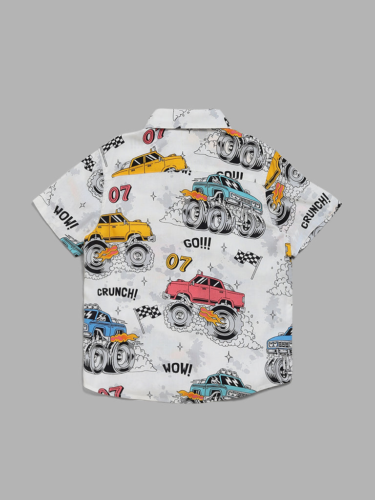 HOP Kids White Monster Truck Printed Shirt