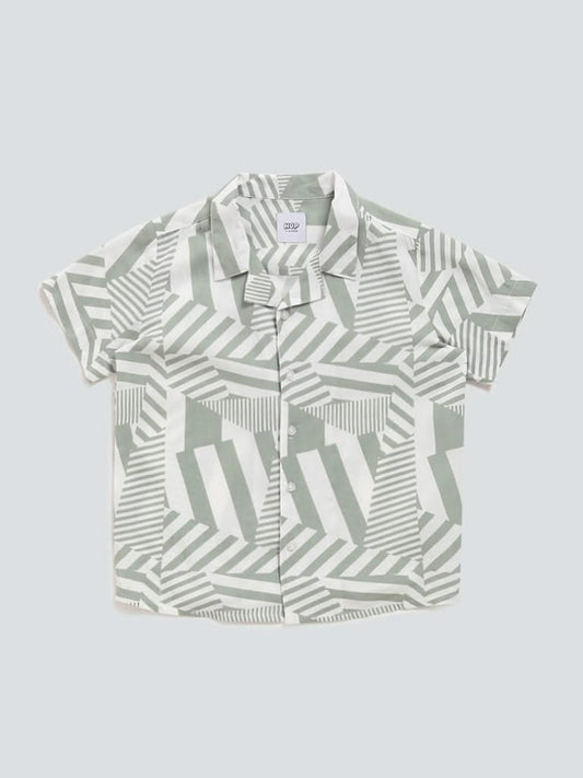 HOP Kids Lines Printed Sage Green Shirt