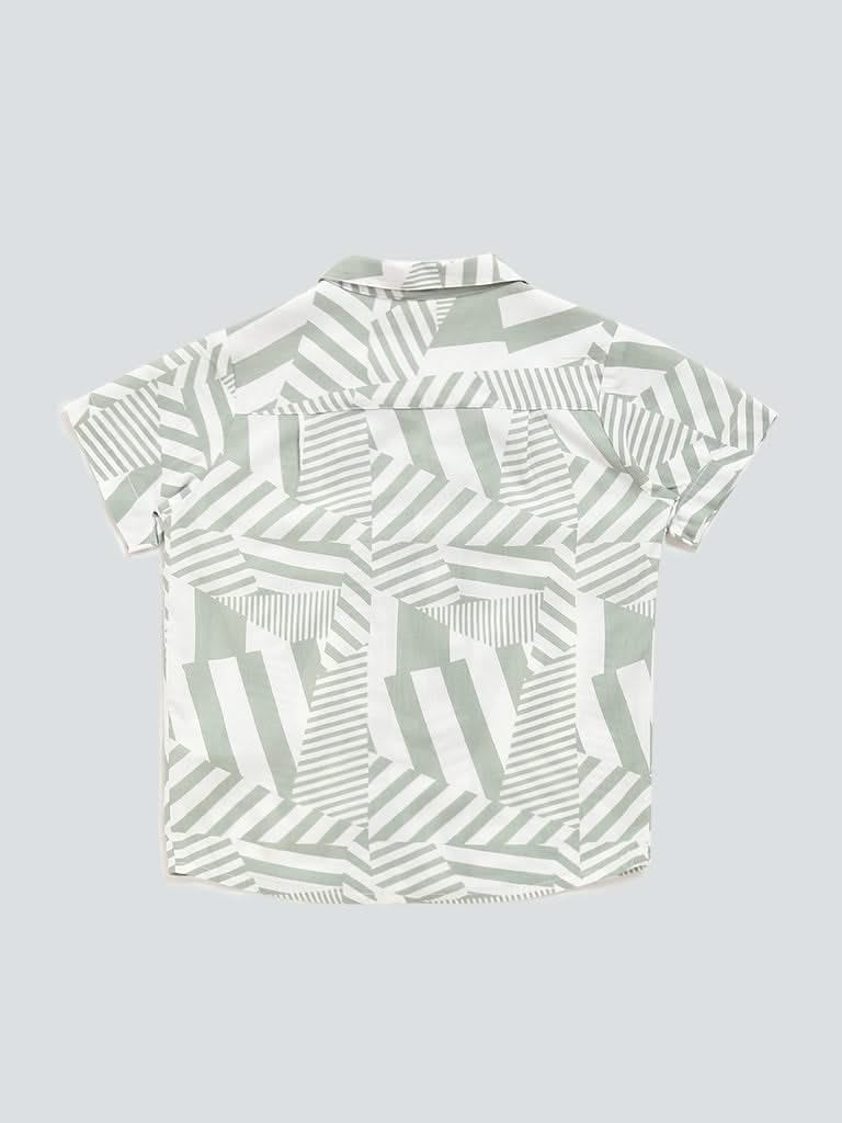 HOP Kids Lines Printed Sage Green Shirt