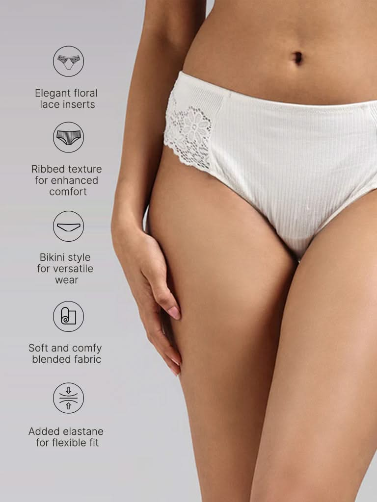 Wunderlove White Floral Lace Insert High Leg Brief