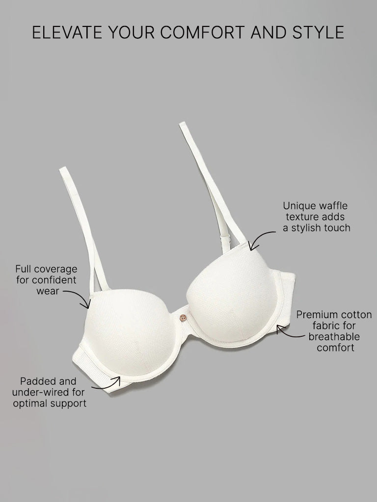 Superstar Wired Waffle White Cotton Bra