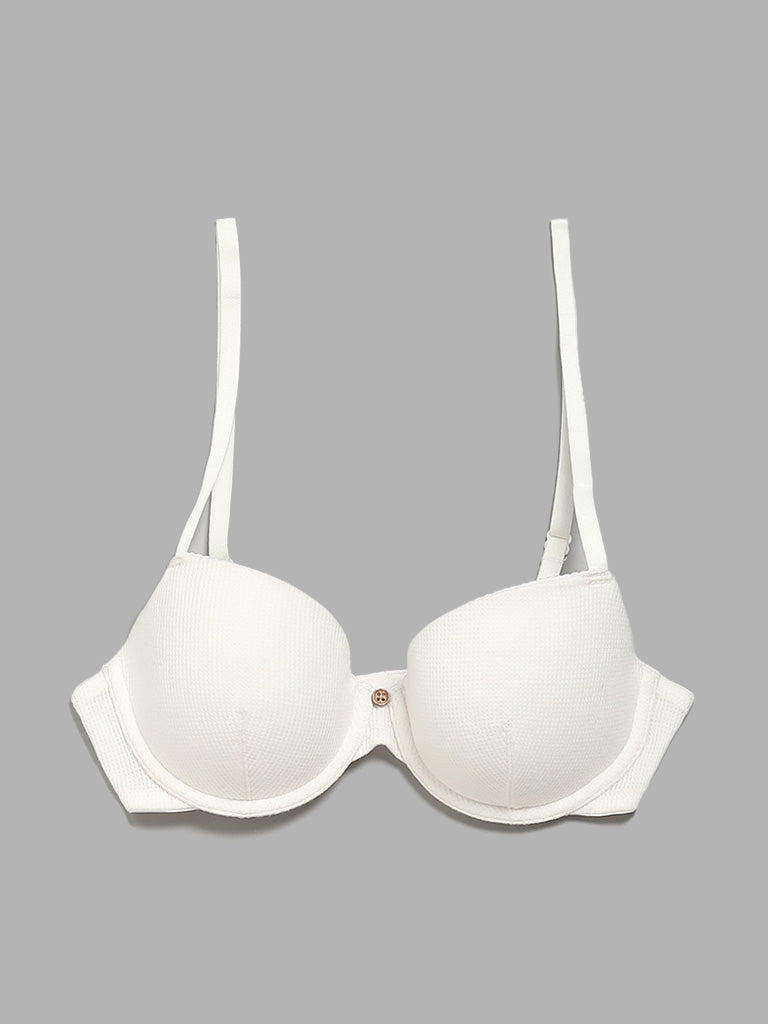 Superstar Wired Waffle White Cotton Bra