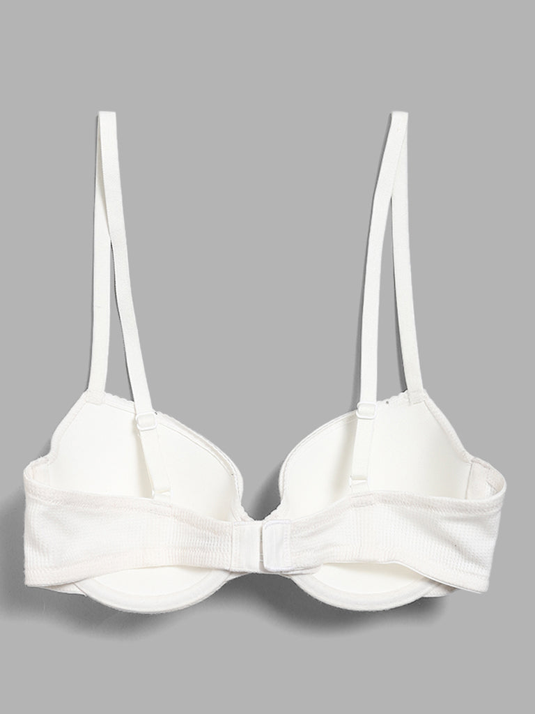 Superstar Wired Waffle White Cotton Bra