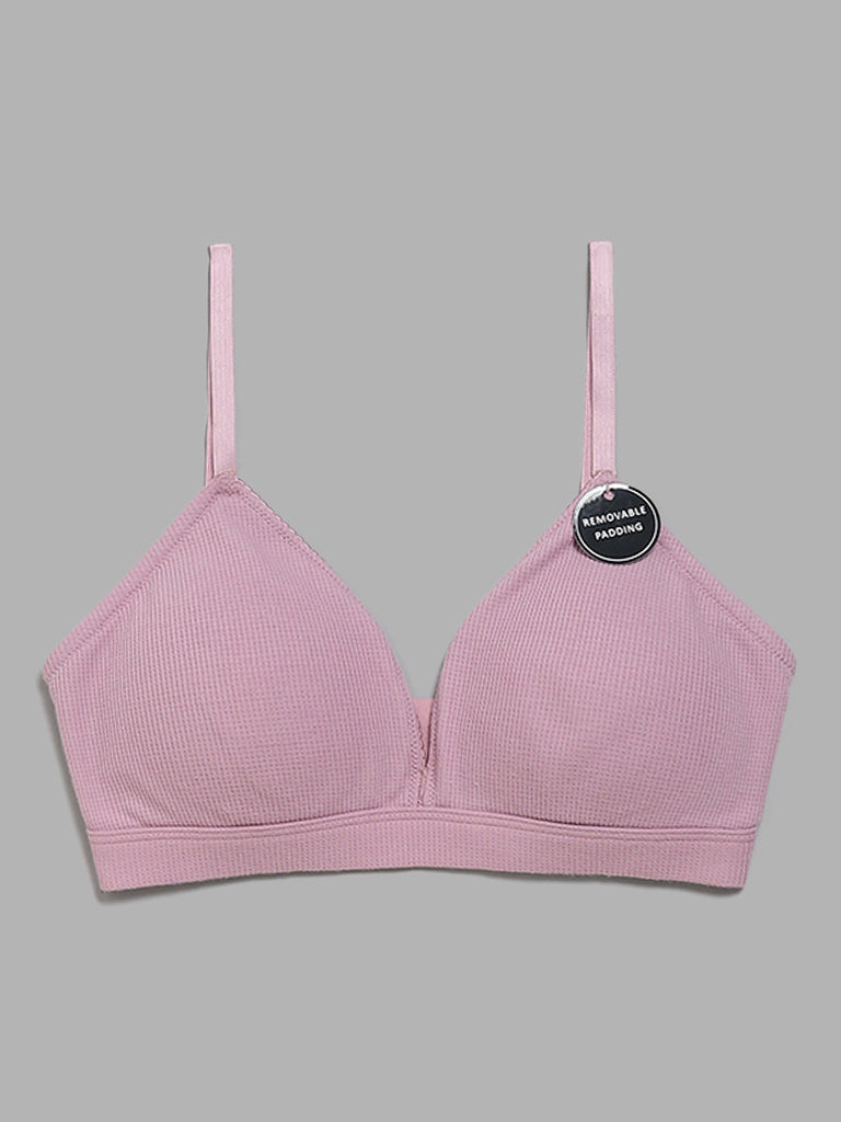 Superstar Waffle Removable Padding Nude Pink Cotton Bra