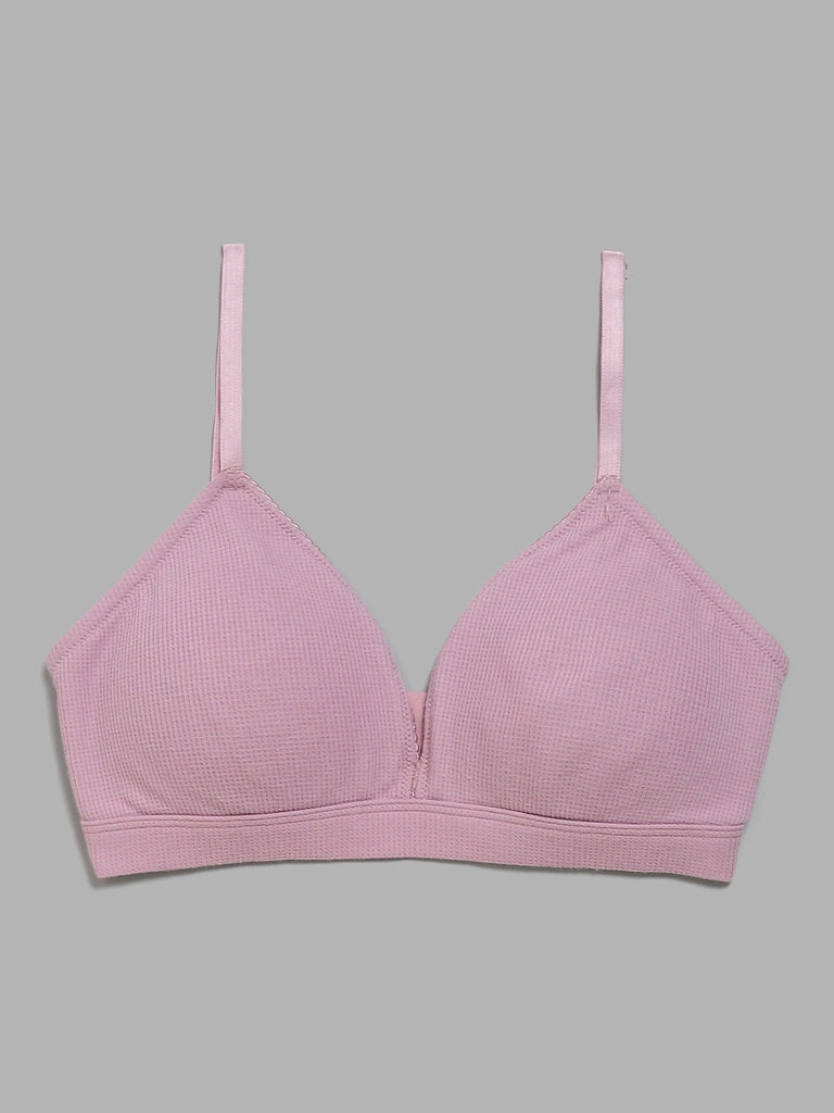 Superstar Waffle Removable Padding Nude Pink Cotton Bra