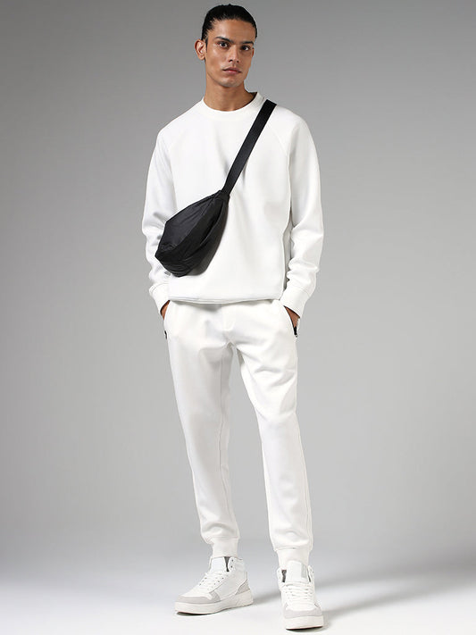 Studiofit Solid Off White Relaxed-Fit Sweatshirt